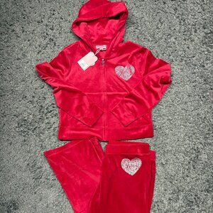 NEW! NWT JUICY COUTURE Velour Bling Heart Logo Tracksuit Set Vixen Pink Size XL